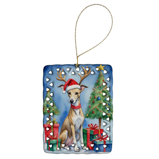Whippet Christmas Reindeer Porcelain Ornament Christmas Tree Hanging Decorations for Home Christmas Holiday, Rectangle, Gift, Multicolor - DTYStore