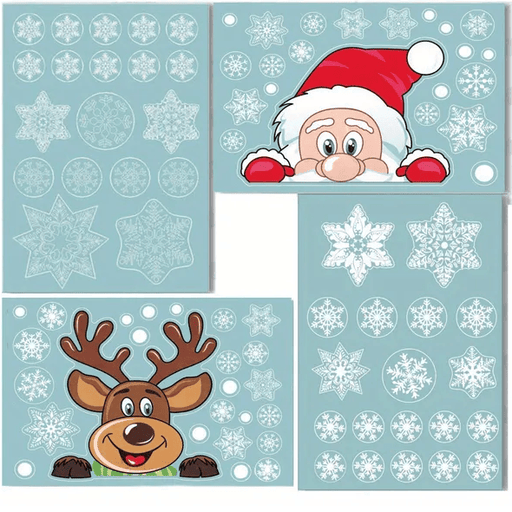 4 Sheets Christmas Window Clings Snowflake Snowman Moose Elk Pattern Window Decals Reusable Static Stickers For Christmas Holiday Birthday Home Decoration - DTYStore