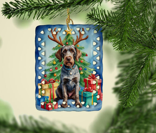 German Wirehaired Pointer Christmas Reindeer Porcelain Ornament Christmas Tree Hanging Decorations for Home Christmas Holiday, Rectangle, Gift, Multicolor - DTYStore