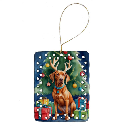 Vizsla Christmas Reindeer Porcelain Ornament Christmas Tree Hanging Decorations for Home Christmas Holiday, Rectangle, Gift, Multicolor - DTYStore