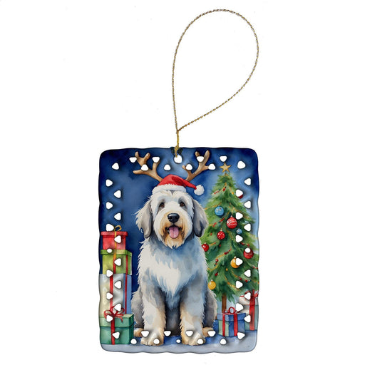 Old English Sheepdog Christmas Reindeer Porcelain Ornament Christmas Tree Hanging Decorations for Home Christmas Holiday, Rectangle, Gift, Multicolor - DTYStore