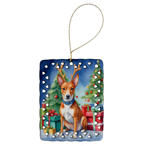 Basenji Christmas Reindeer Porcelain Ornament Christmas Tree Hanging Decorations for Home Christmas Holiday, Rectangle, Gift, Multicolor - DTYStore