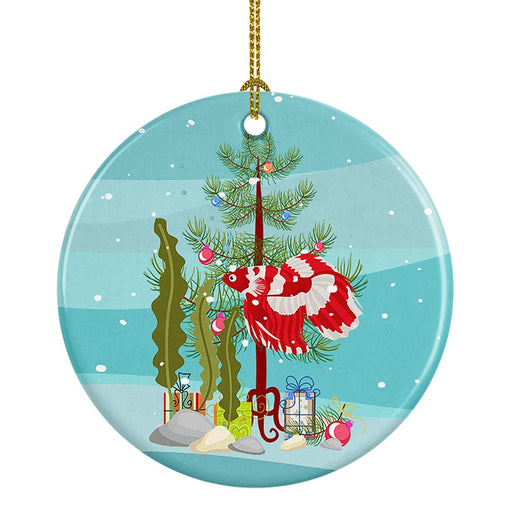 Veil Tail Betta Merry Christmas Ceramic Ornament Christmas Tree Hanging Decorations for Home Christmas Holiday, Party, Gift, 3 in, Multicolor - DTYStore