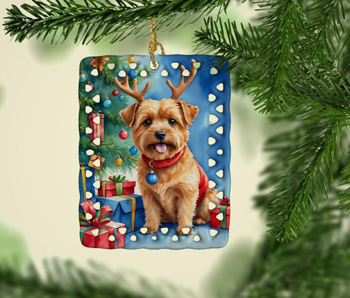 Norfolk Terrier Christmas Reindeer Porcelain Ornament Christmas Tree Hanging Decorations for Home Christmas Holiday, Rectangle, Gift, Multicolor - DTYStore
