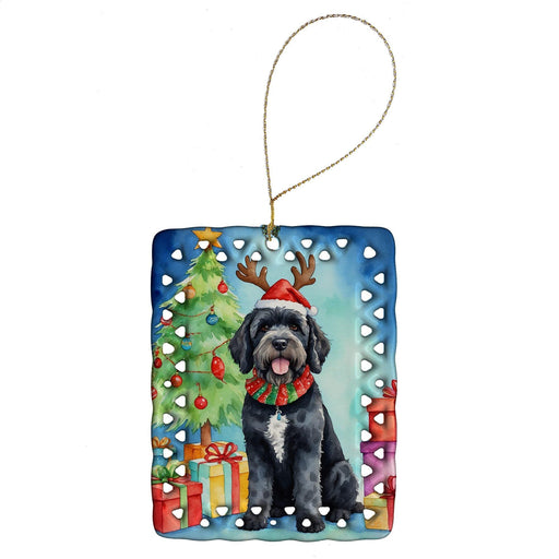 Portuguese Water Dog Christmas Reindeer Porcelain Ornament Christmas Tree Hanging Decorations for Home Christmas Holiday, Rectangle, Gift, Multicolor - DTYStore