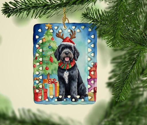 Portuguese Water Dog Christmas Reindeer Porcelain Ornament Christmas Tree Hanging Decorations for Home Christmas Holiday, Rectangle, Gift, Multicolor - DTYStore