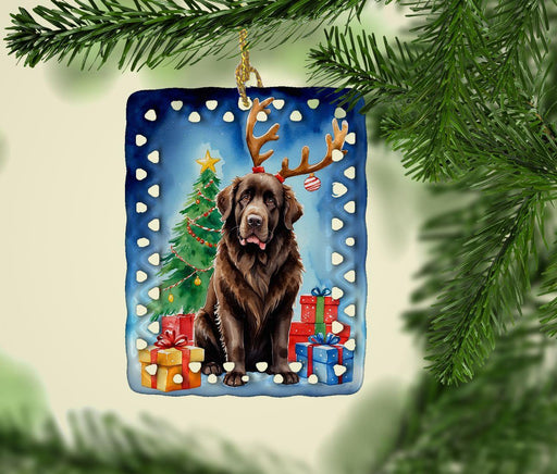 Chocolate Christmas Reindeer Porcelain Ornament Christmas Tree Hanging Decorations for Home Christmas Holiday, Rectangle, Gift, Multicolor - DTYStore
