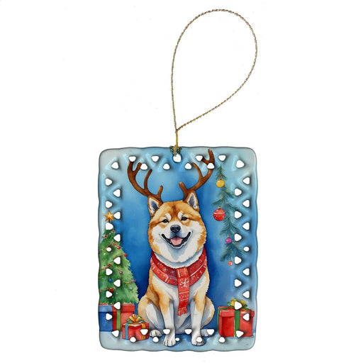 Akita Christmas Reindeer Porcelain Ornament Christmas Tree Hanging Decorations for Home Christmas Holiday, Rectangle, Gift, Multicolor - DTYStore