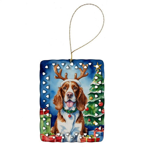 Welsh Springer Spaniel Christmas Reindeer Porcelain Ornament Christmas Tree Hanging Decorations for Home Christmas Holiday, Rectangle, Gift, Multicolor - DTYStore
