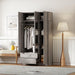 3-Door Mirror Wardrobe with 2 Drawers and Top Cabinet Gray