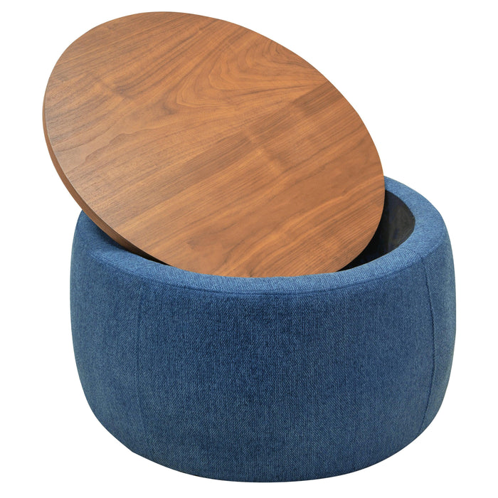 Round Storage Ottoman, 2 in 1 Function, Work as End table and Ottoman, Navy (25.5"x25.5"x14.5")