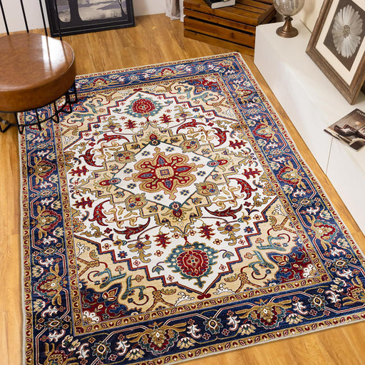 Area Rug 6x9 Vintage Bohemia Large Persian Non-slip Washable Rug For Living Room Kitchen Bedroom Living Room Flower Design Blue/Gold - DTYStore