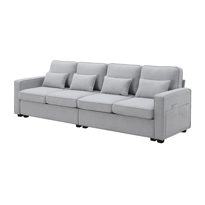 Modern Linen Fabric Sofa with Armrest Pockets and Pillows, Minimalist Style Couch