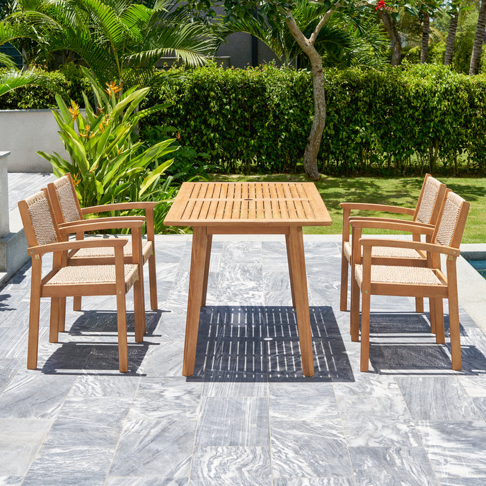 Mauricio 5-Piece Acacia Wood Dining Set with Stacking Chair - DTYStore
