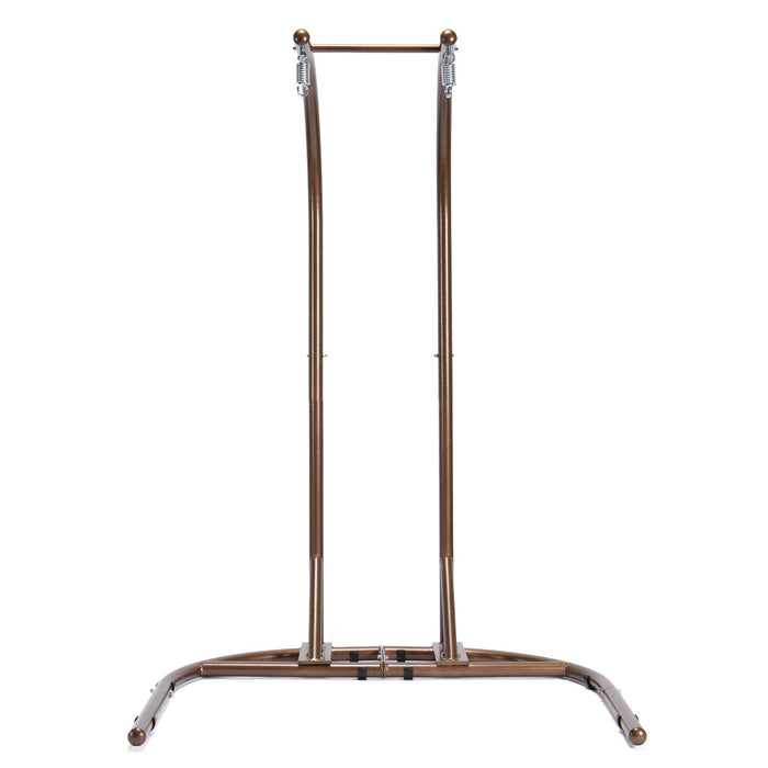 Brown Wicker Hanging Double-Seat Swing Chair with Stand w/Beige Cushion - DTYStore