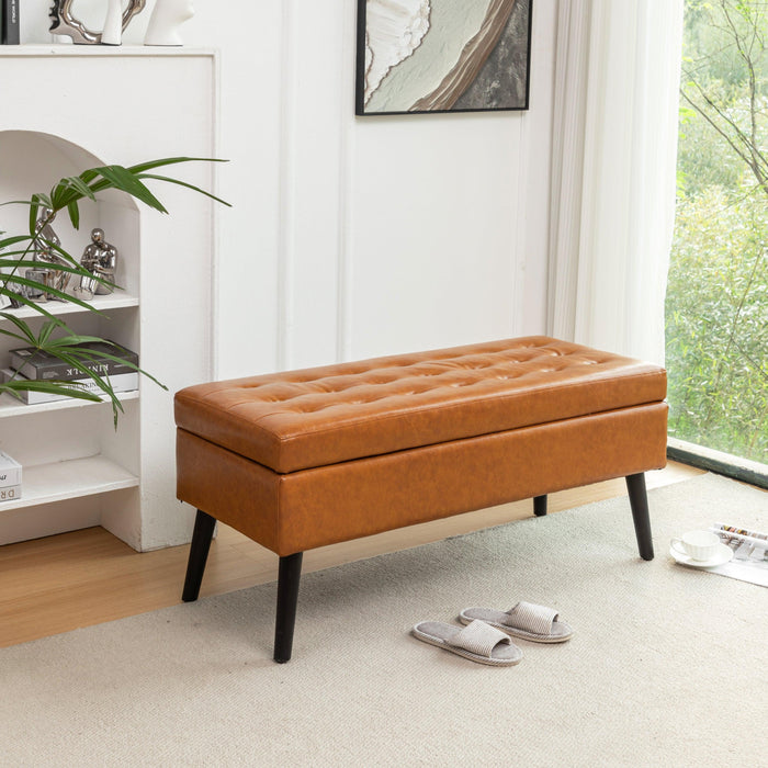 Storage Bench with Storage Bench for Bedroom End of Bed Bench Foot of Bed Bench Entryway Bench Storage Ottoman Bench 43.3" W x 17.7" Brown Leather Bench