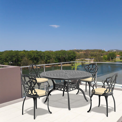 (Cushions In Random Colors)5-Piece Set Of Cast Aluminum Patio Furniture With Cushions - DTYStore