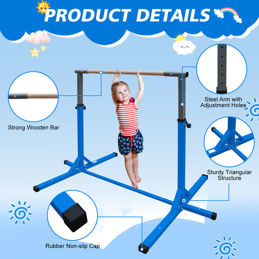Gymnastics Bar for Kids, Adjustable Height Gym Bar, Junior Training Kip Bar for Home, Built for kids 3+ Years Blue - DTYStore