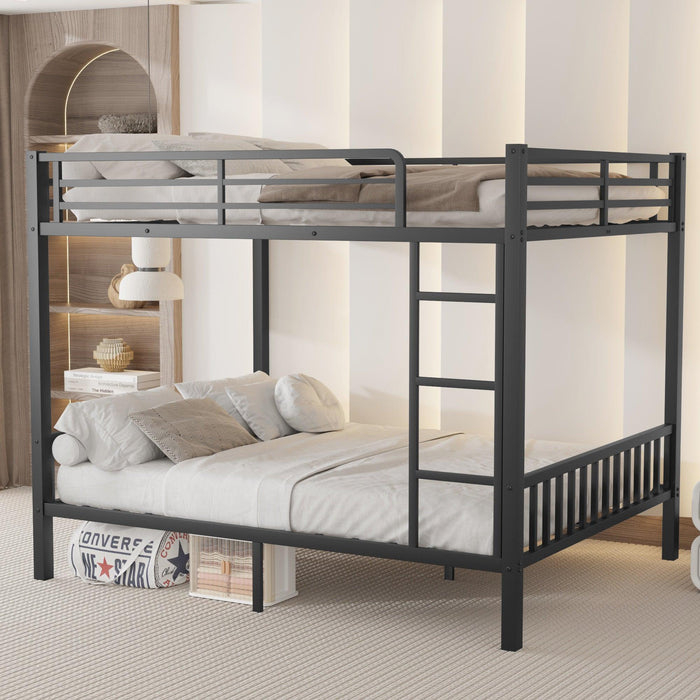 Queen Over Queen Metal Bunk Bed with Ladder and Slats Support for Adults Teens, Black