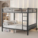 Queen Over Queen Metal Bunk Bed with Ladder and Slats Support for Adults Teens, Black