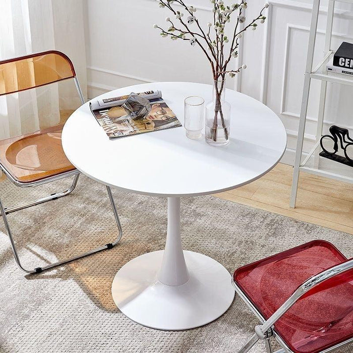 White Round Table, Modern Dining Table, MDF Top and Steel B0ase Tulip Round Kitchen Table, Mid Century Coffee Table for Living Room 24 Inch. - DTYStore