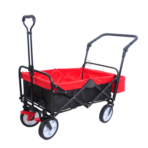 folding wagon Collapsible Outdoor Utility Wagon, Heavy Duty Folding Garden Portable Hand Cart, Drink Holder, Adjustable Handles(Black+Red colour) - DTYStore