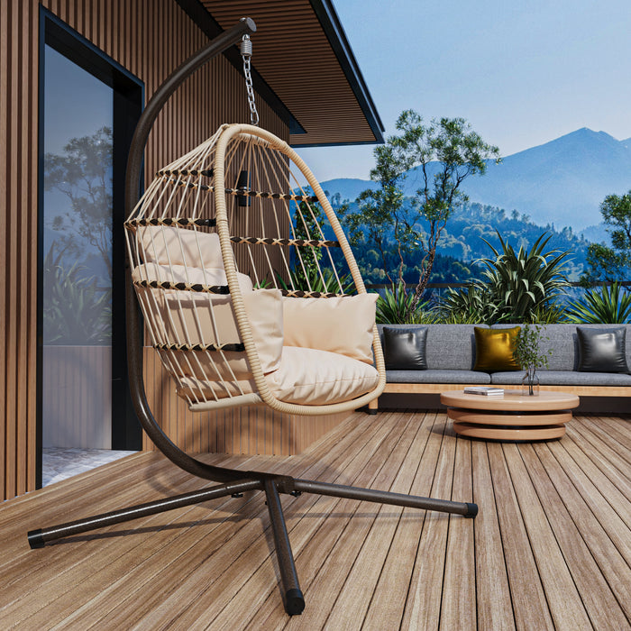Patio Foldable Hanging Swing Chair with Stand Natural Color - DTYStore