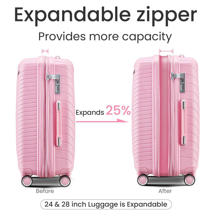 Luggage Sets 4 Piece(14/20/24/28), Expandable Lightweight Suitcase with 4 Double 360 Degrees Mute Spinner Wheels PP Materials Durable TSA Lock Travel Luggage