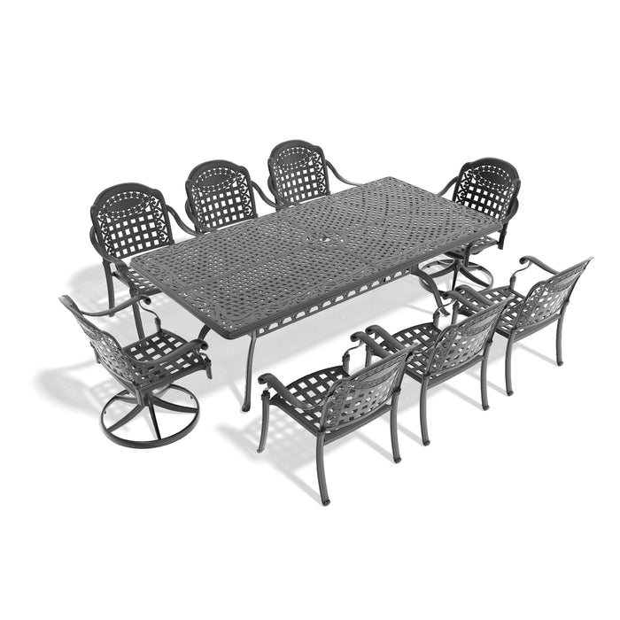 9-Piece All-Weather Cast Aluminum Dining Set, Include 2 Swivel Chairs,6 Dining Chairs and Rectangular Table With Black Frame - DTYStore