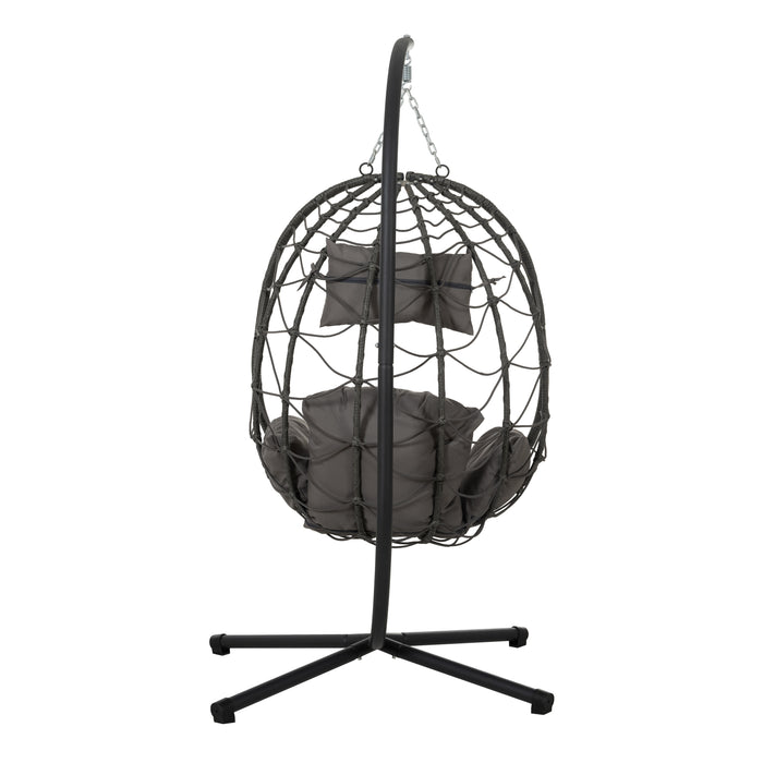 Egg Chair with Stand Indoor Outdoor Swing Chair Patio Wicker Hanging Egg Chair Hanging Basket Chair with Stand for Bedroom Living Room Balcony - DTYStore