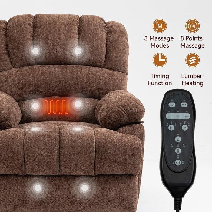 Large Size Chenille Power Lift Recliner Chair with 8-Point Vibration Massage and Lumbar Heating