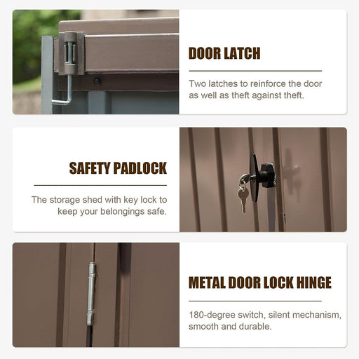 Outdoor Storage Shed 10'x8', Metal Tool Sheds Storage House with Lockable Double Door,Large Bike Shed Waterproof for Garden,Backyard,Lawn(Brown) - DTYStore
