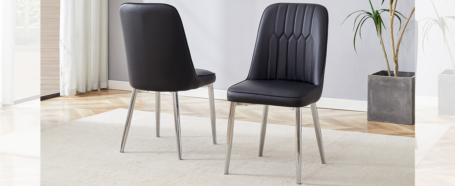 2 modern dining chairs, smooth PU leather backrest and silver-toned metal legs for a comfortable home experience for kitchens, bedrooms and offices. - DTYStore