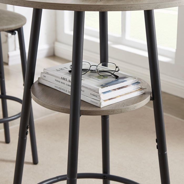 Round Bar Stool Set With Shelf, Upholstered Stool With Backrest Grey, 23.62'' W x 23.62'' D x 35.43'' H.