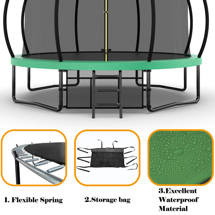 14FT Trampoline with Enclosure - Recreational Trampolines with Ladder and AntiRust Coating, ASTM Approval Outdoor Trampoline for Kids - DTYStore