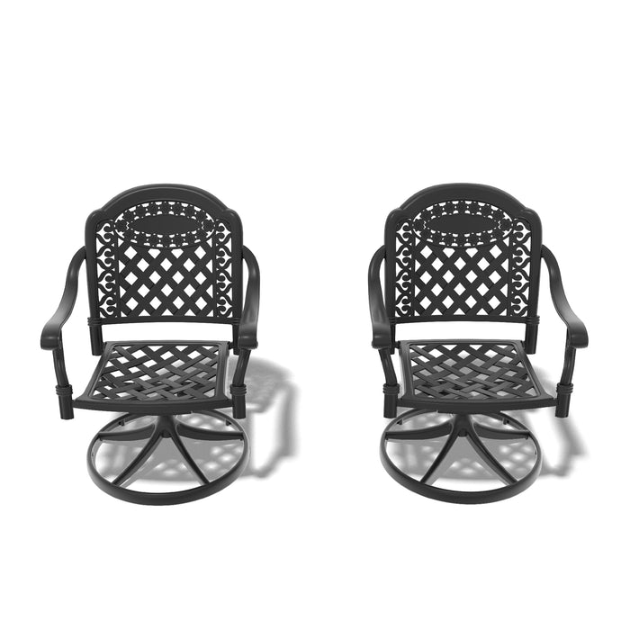 Cast Aluminum Patio Swivel Chair 2PCS With Black Frame and Cushions In Random Colors - DTYStore