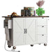 54.5" Farmhouse Kitchen Island with Power Outlet, Kitchen Storage Island with Internal Storage Rack, Drop Leaf, Spice Rack, Rolling Kitchen Cart on Wheels, for Home, Kitchen and Dining Room,White - DTYStore