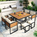 GO 9-Pieces Acacia Wood Patio Dining Set, Space Saving Outdoor Patio Set, 4 Cushioned Chairs & 4 Ottomans & 1 Square Table, for Backyard, Garden, Deck and Poolside, Beige - DTYStore