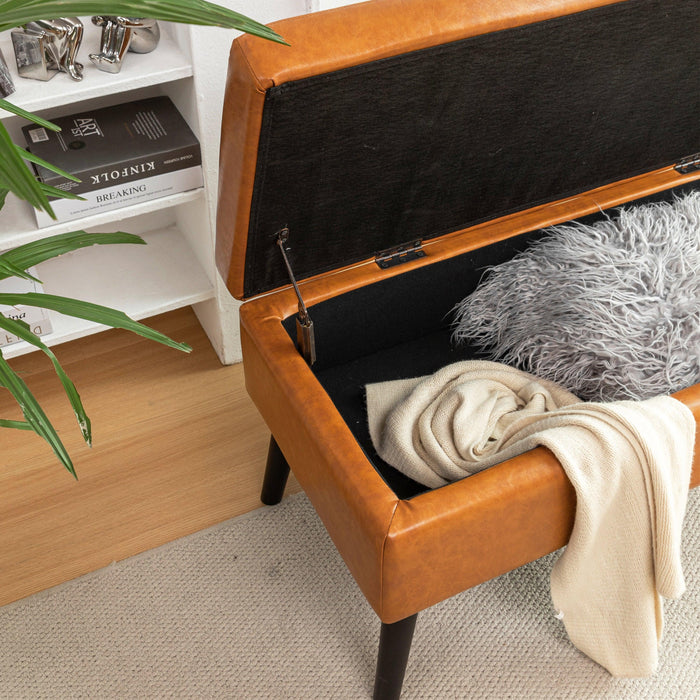 Storage Bench with Storage Bench for Bedroom End of Bed Bench Foot of Bed Bench Entryway Bench Storage Ottoman Bench 43.3" W x 17.7" Brown Leather Bench