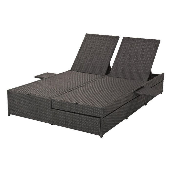 Outdoor Double Sunbed, Wicker Rattan Patio Reclining Chairs, Conversational Set for 2 Person