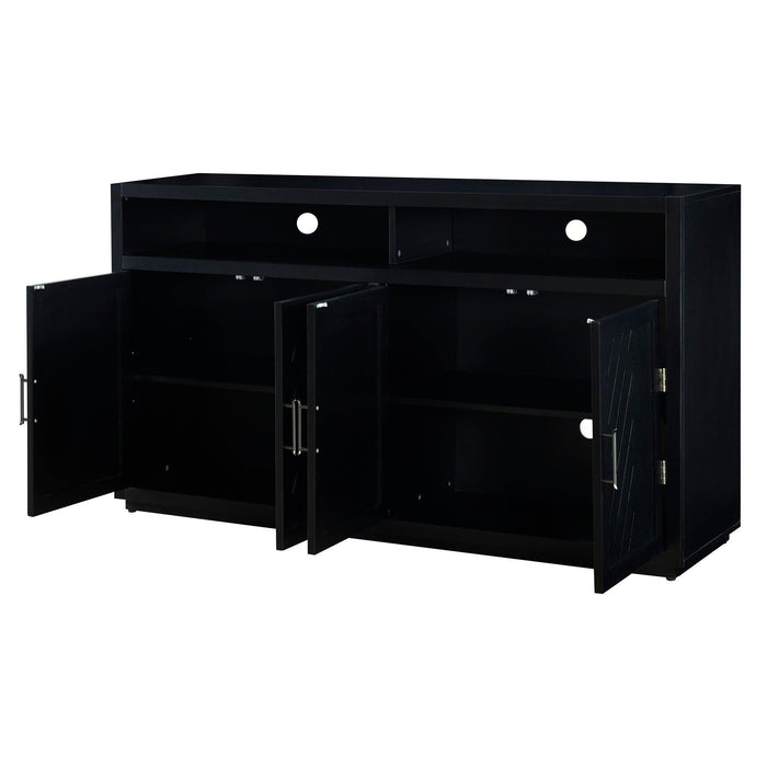 TREXM 4-door Classic Sideboard with Open Storage and Adjustable Shelves Perfect for kitchens, living rooms (Black)