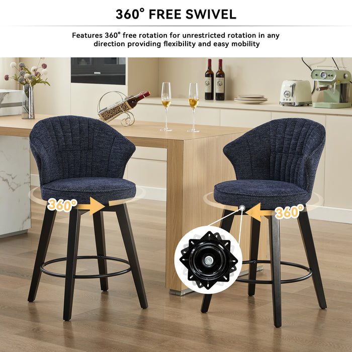 008-Wing Back Swivel Bar Stools Set of 2 - 25' Counter Height Adjustable Stools with Solid Wood Legs & Chenille Upholstery, Leveling Feet for Kitchen Island, Home Pub or Dining Room, Blue - DTYStore