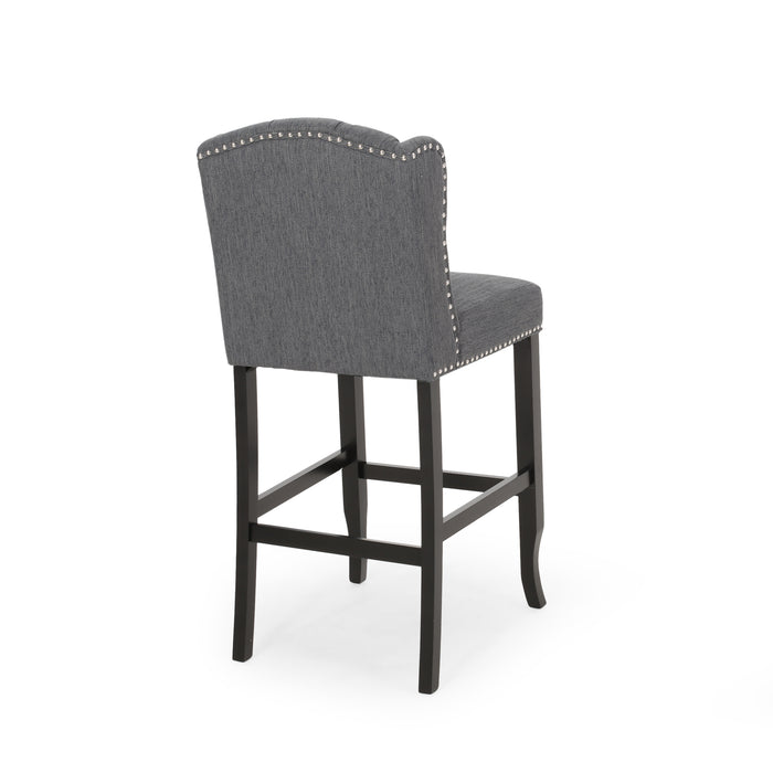 Vienna Contemporary Fabric Tufted Wingback 31 Inch Counter Stools, Set of 2, Charcoal and Dark Brown - DTYStore
