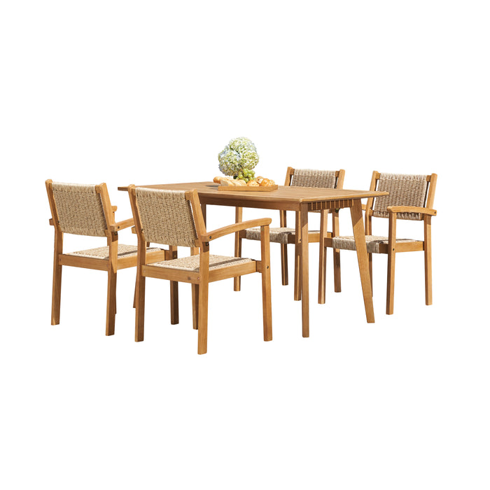 Mauricio 5-Piece Acacia Wood Dining Set with Stacking Chair - DTYStore