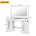 43.3' Vanity Desk with Large Mirror and Hollywood Bulbs, Modern Glass Top Makeup Vanity with Drawers and Power Outlet, Large Dressing Table with 3 Color Lighting Modes & RGB Cabinets for Bedroom - DTYStore