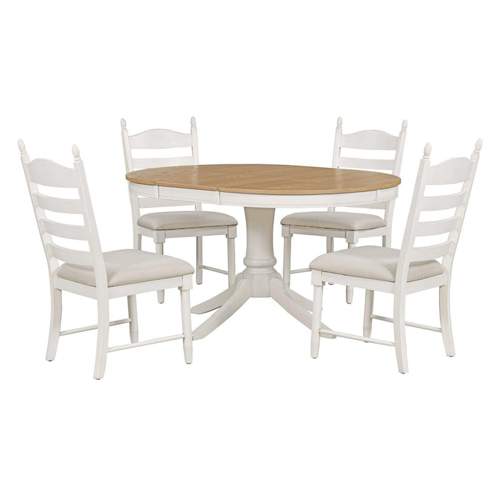 5-Piece Retro Functional Dining Table Set with Round Extendable Table and 4 Chairs