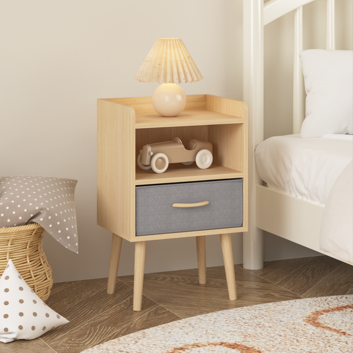 2PC Nightstand With Collapsible Fabric Drawer, 2-Tier Storage End Table, Wood Side Table with Storage Cabinet for Bedroom, Living Room - Oak - DTYStore