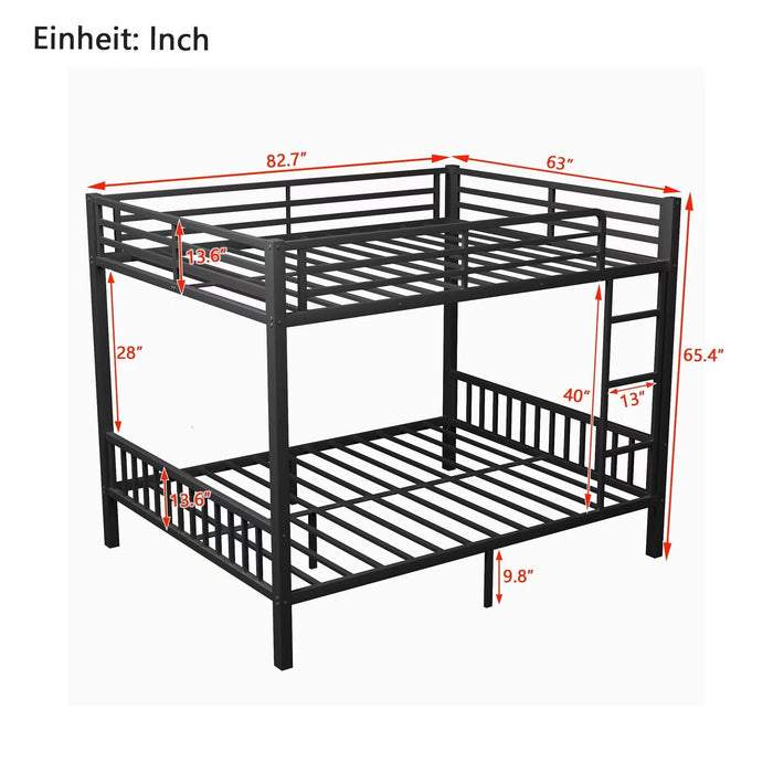 Queen Over Queen Metal Bunk Bed with Ladder and Slats Support for Adults Teens, Black