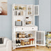 71' Pantry Storage Cabinet with Microwave Oven Countertop, Freestanding Hutch Cabinet with 3 Adjustable Shelves, 5 glass Doors and 1 Large Drawer-White - DTYStore