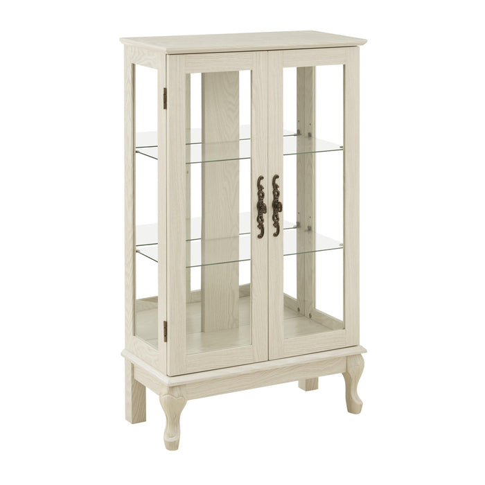 2 Doors Curio Cabinet with Tempered Glass Doors and Mirrored Back Panel, Lighted Display Cabinet for Home and Office